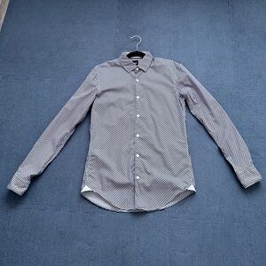 Hugo Boss White Black Purple Slim Fit Stretch Casual Button-Down Shirt Small